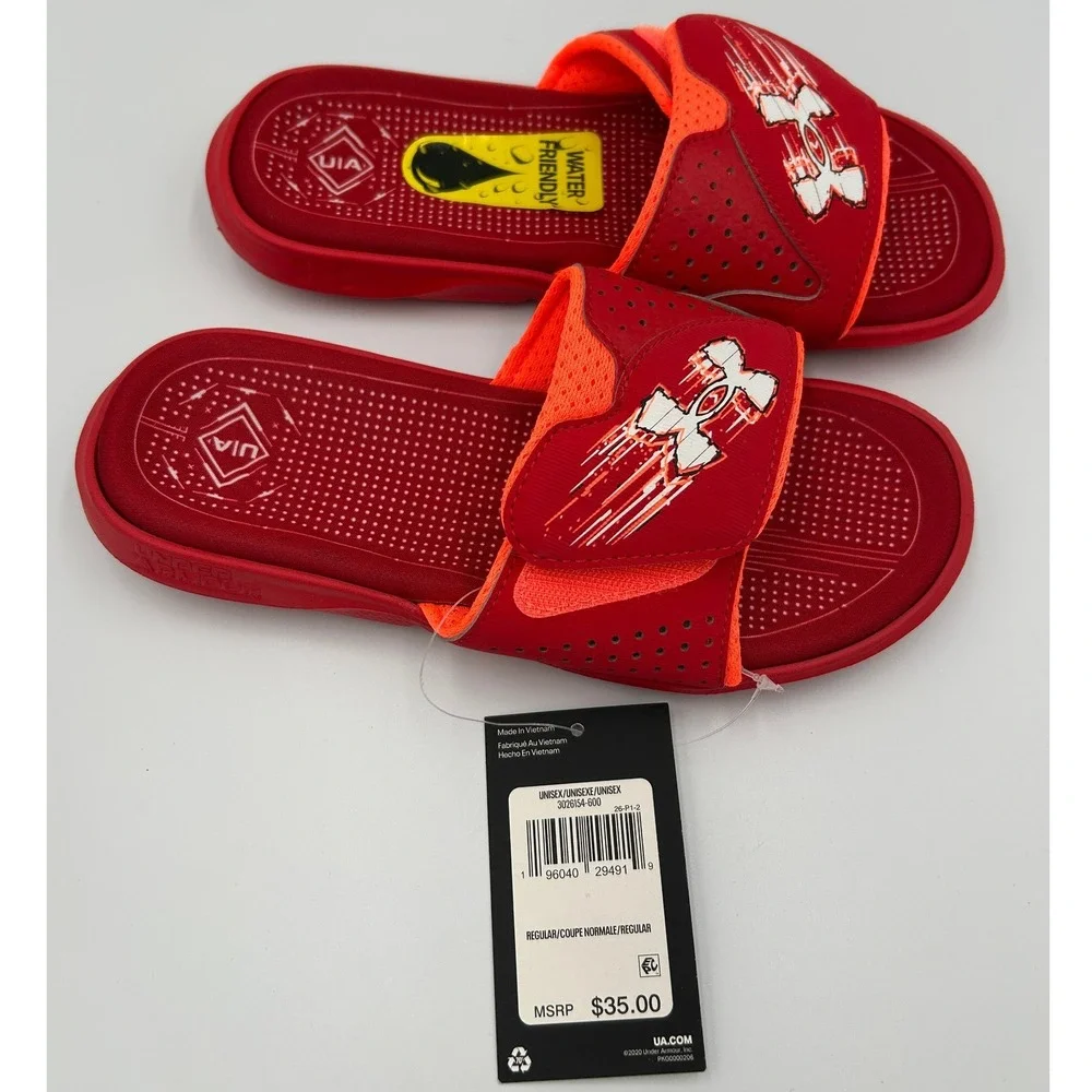 Under Armour UA Y Mercenary SL Slides Youth 4 Red New Water Friendly 3026154-600